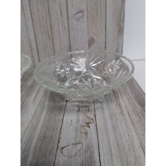 Vintage Set of 2 Anchor Hocking Star Of David 3 Footed Glass Bowl Bon Bon Dish - Picture 3 of 7